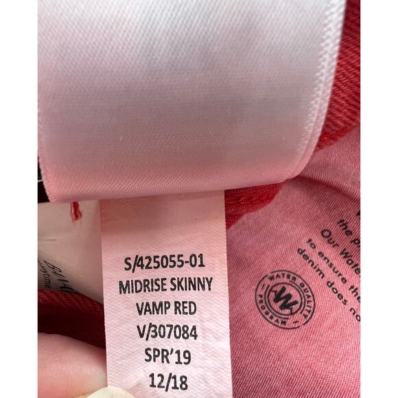Banana Republic Mid Rise Skinny Vamp Red Jeans Raw Hem Ankle Denim Size 27 - Picture 9 of 11